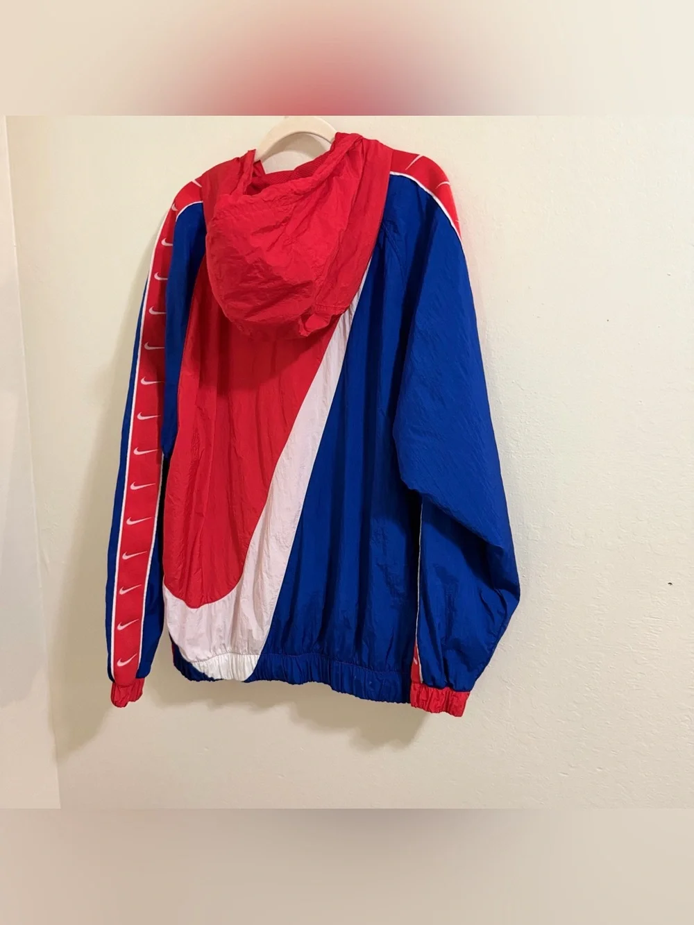 Nike Big Swoosh Anorak Windbreaker Jacket Mens M Colorblock Red Blue VTG Style